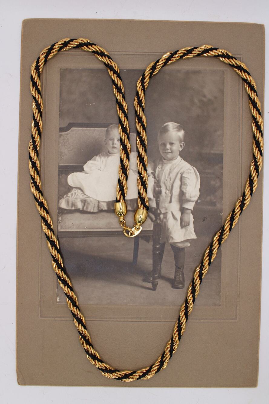 Trifari Goldtone Black Wrapped Rope Chain Necklace